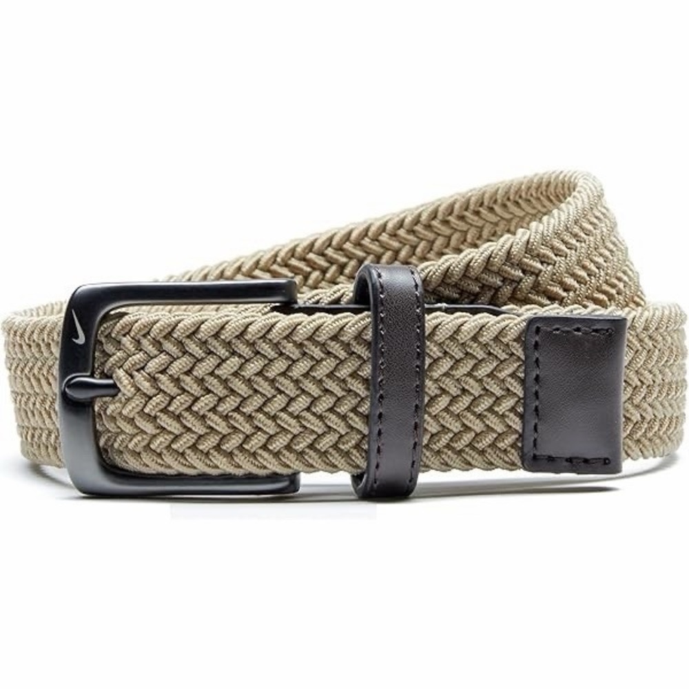 Nike Mens Woven Braided Belt Khaki Tan Beige Golf Stretch Size L (38 - 40) New!
